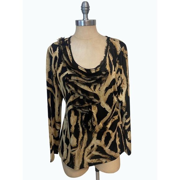 Alberto Makali Designer Black Gold Ruffle Top Polyester Spandex Small - Picture 1 of 5
